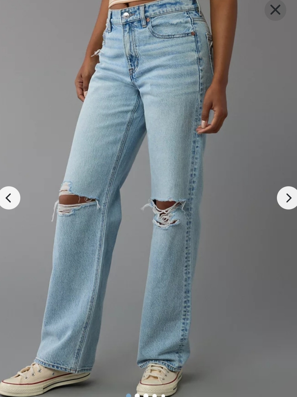 American Eagle Outfitters Striged Stovepipe Light Blue Distressed Jeans